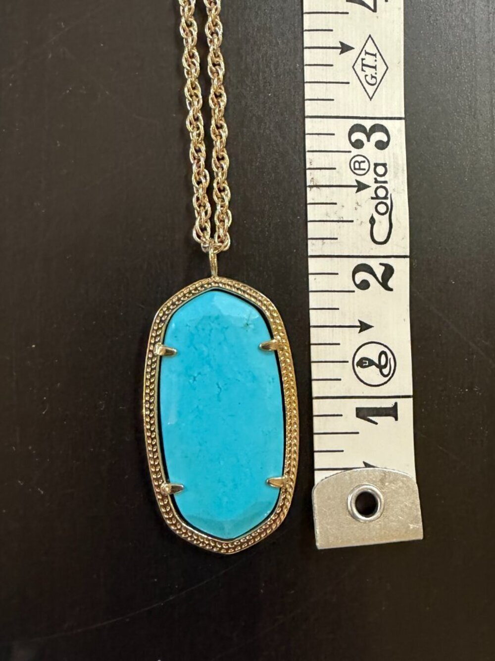 Kendra Scott Rae Long Necklace Pendant Turquoise with Gold Tone Long Chain - Picture 3 of 5